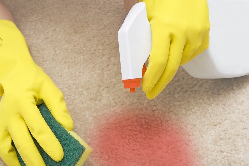 Domestic cleaning tools and a tidy living room setting