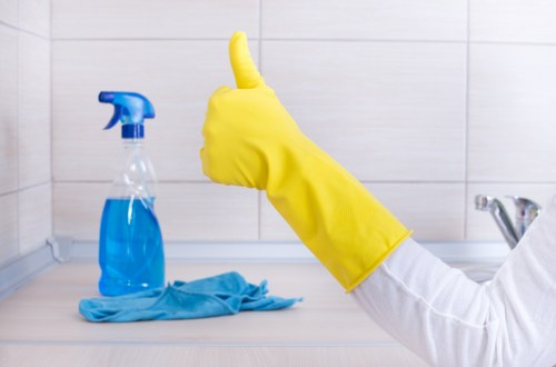 Bathroom deep cleaning with scrubbing and sanitizing